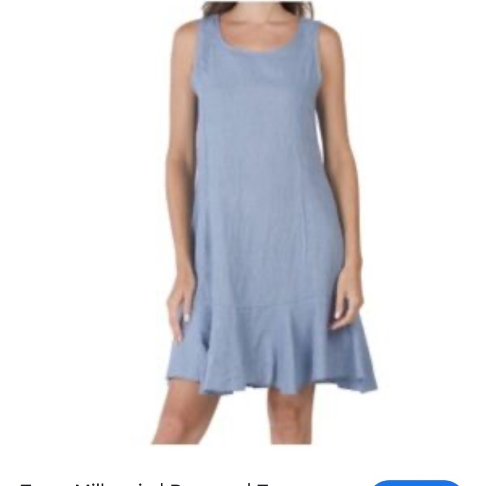 Terzo Millennio Italian Linen Sleeveless Ruffle Hem Dress Blue XS